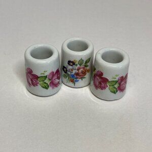 Vintage Funny Design Mini Candle Holders Germany Lot of 3 Red Rose Flower Floral